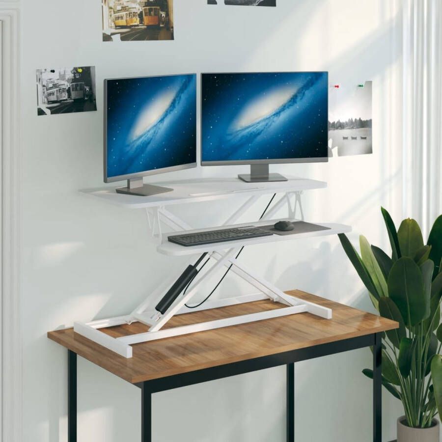 The Living Store Bureau verstelbaar 90x40x(13-41 5) cm staal en bewerkt hout Verstelbaar Bureau Kantoorstoel Thuiswerkplek Ergonomisch Bureau Houten Bureau - Foto 3