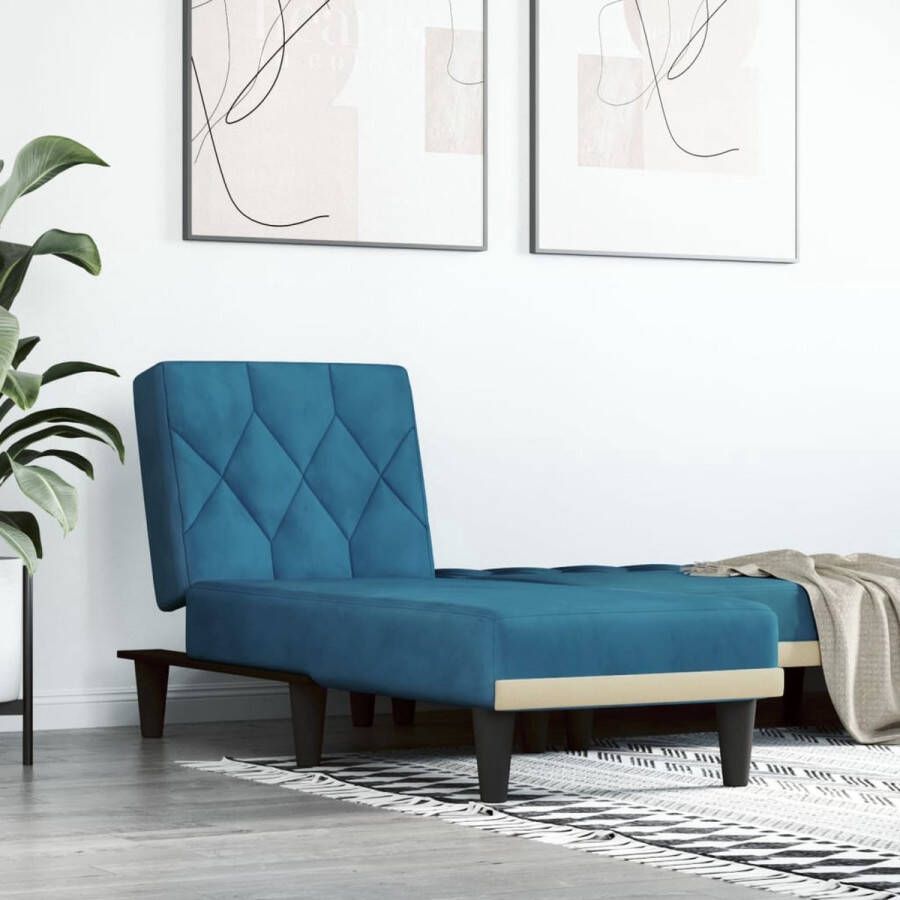 The Living Store Verstelbare Chaise Longue Fluweel Blauw 55x140x70cm