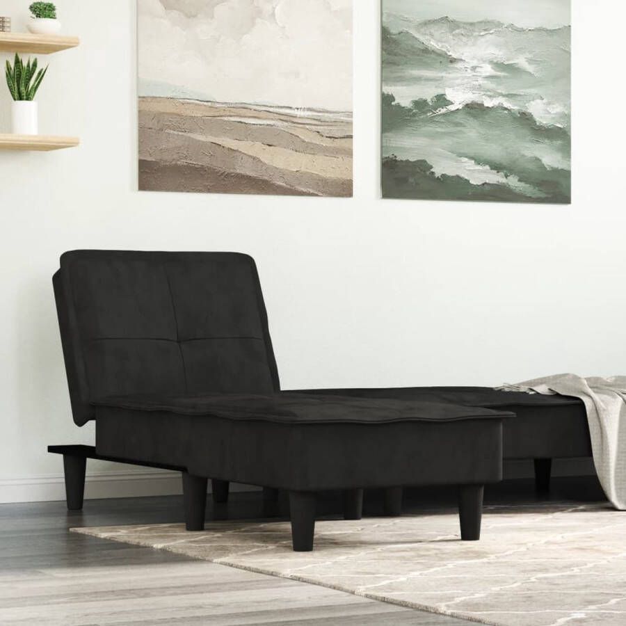 The Living Store Verstelbare Chaise Longue Zwart 55 x 140 x 70 cm Fluweel en Multiplex - Foto 2