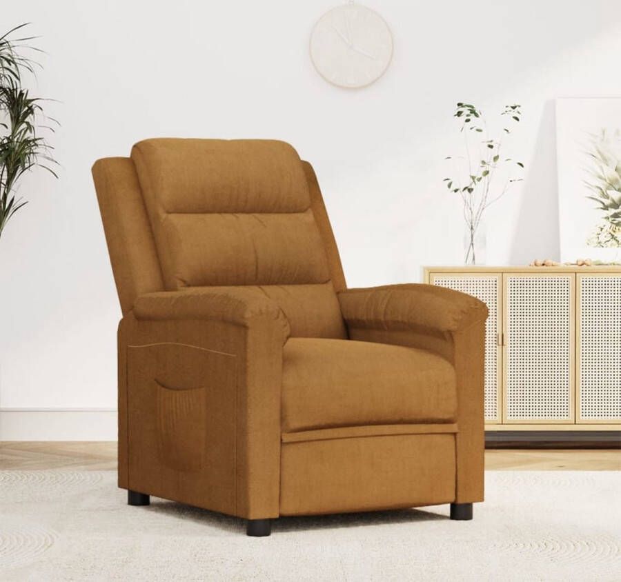 The Living Store verstelbare fauteuil bruin fluweel 74 x 92 x 101.5 cm verstelbare rugleuning en voetensteun