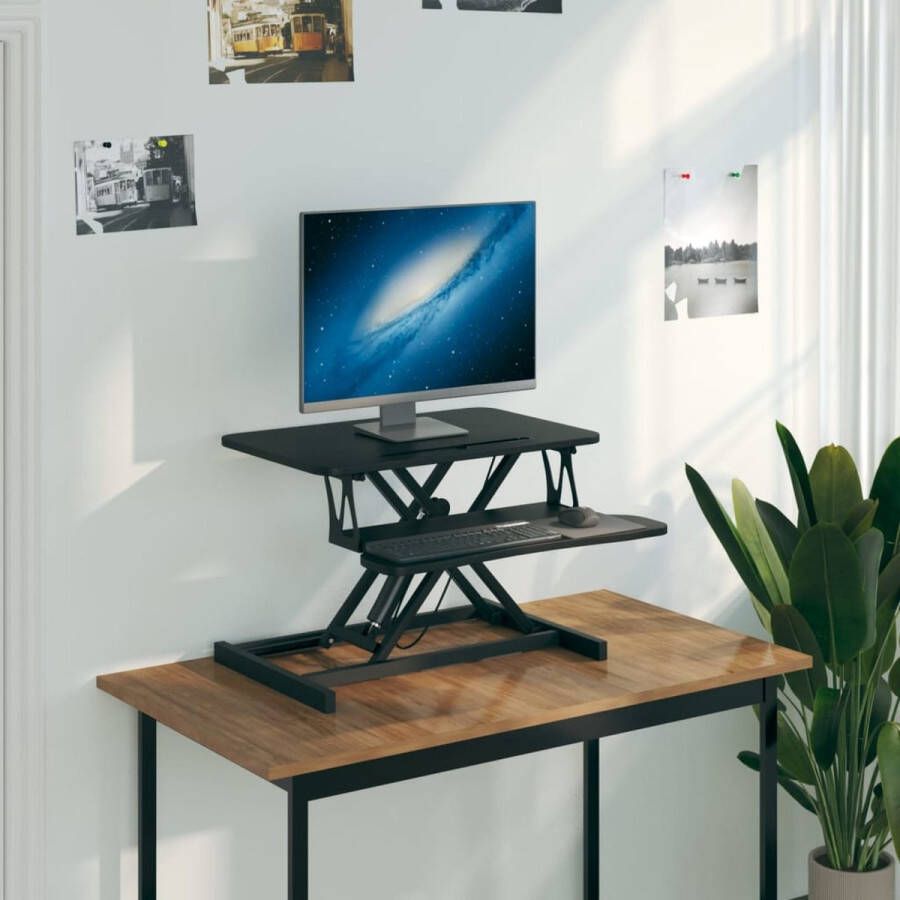 The Living Store Bureau verstelbaar 60x40x(13-41 5) cm staal en bewerkt hout Verstelbaar Bureau Kantoorbureau Computerbureau Ergonomisch Bureau Staal Bureau - Foto 3
