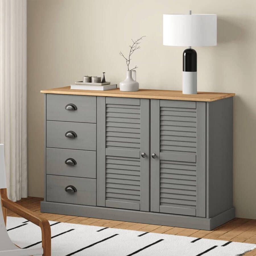 The Living Store VIGO Dressoir 113 x 40 x 75 cm Massief grenenhout Grijs - Foto 1