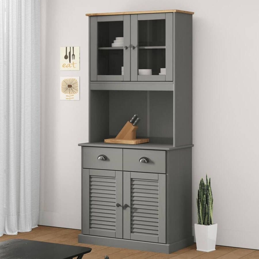 The Living Store Hoge kast VIGO 78x40x175 cm massief grenenhout grijs Hoge Kast Dressoir Buffetkast Massief Grenenhout Grijze Kast - Foto 2