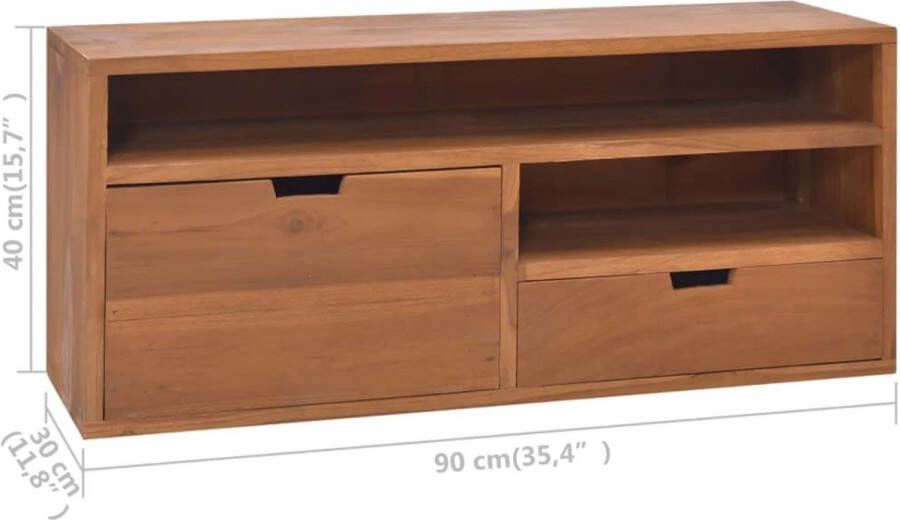 The Living Store Vintage Teakhouten Televisiemeubel 90 x 30 x 40 cm Scandinavische stijl Met lades - Foto 2