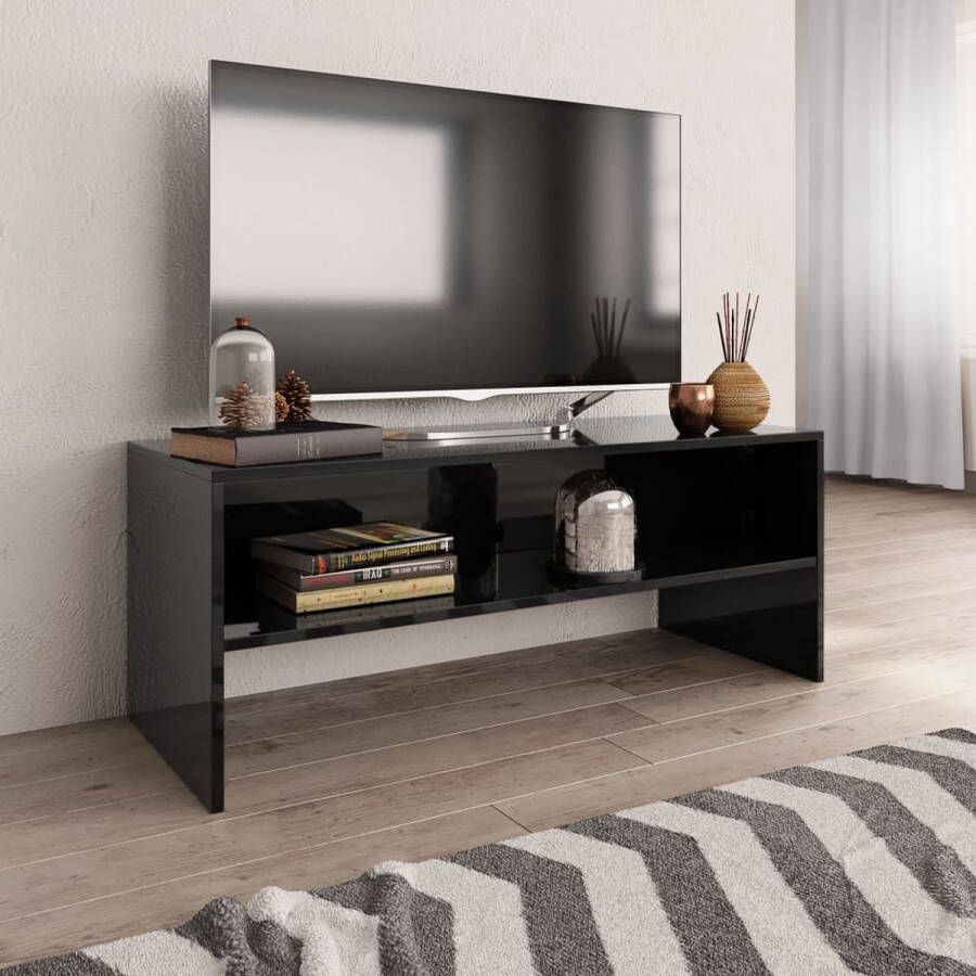 The Living Store Vintage TV-meubel 100x40x40cm hoogglans zwart bewerkt hout