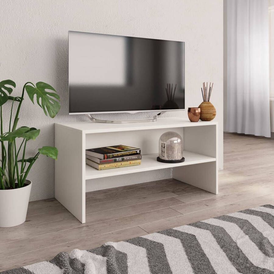 The Living Store Vintage TV-meubel 80 x 40 x 40 cm wit bewerkt hout met open vak - Foto 2