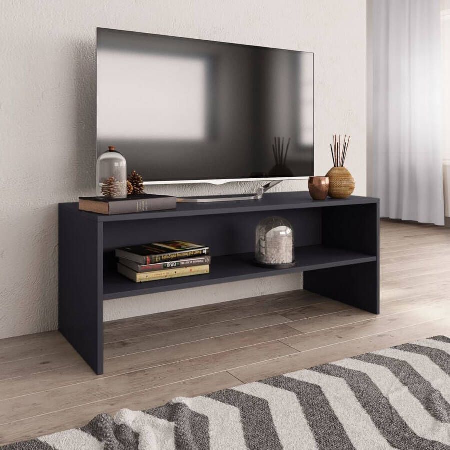 The Living Store TV-meubel Vintage Grijs 100x40x40 cm Bewerkt hout open vak inclusief montagematerialen - Foto 2