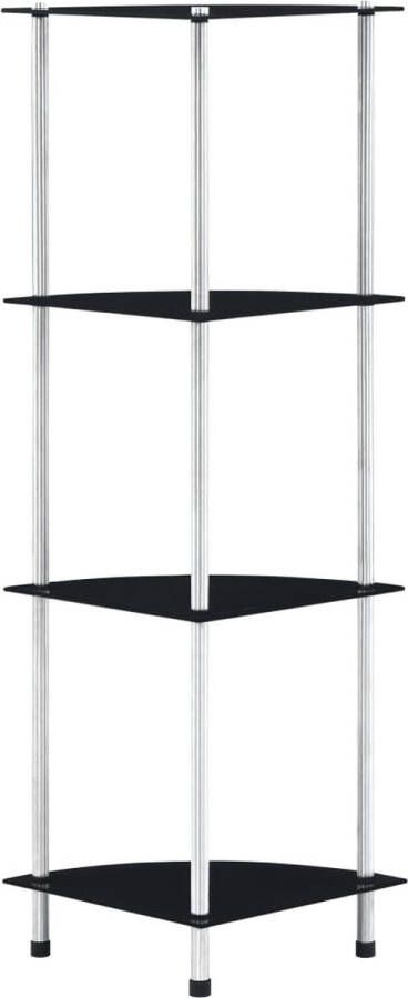 The Living Store Kastje 4-laags 30x30x100 cm gehard glas zwart Vitrinekast Glazen Kast Zwarte Kast Opbergkast Woonaccessoires - Foto 2