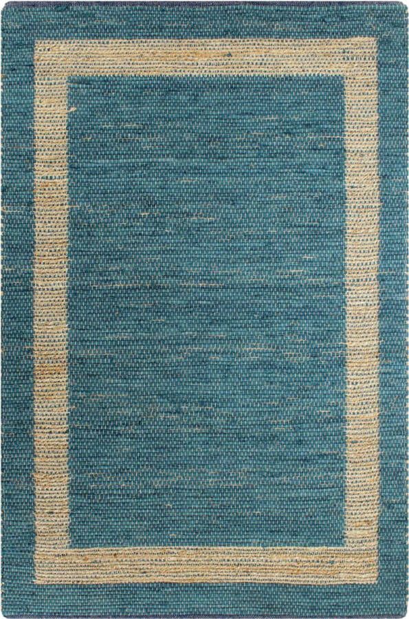 The Living Store Vloerkleed Handgemaakt Gevlochten Jute en Katoen 160 x 230 cm Blauw en Naturel Jute Tapijt Handgemaakt Tapijt Blauwe Tapijt Natuurtapijt Living Room Tapijt