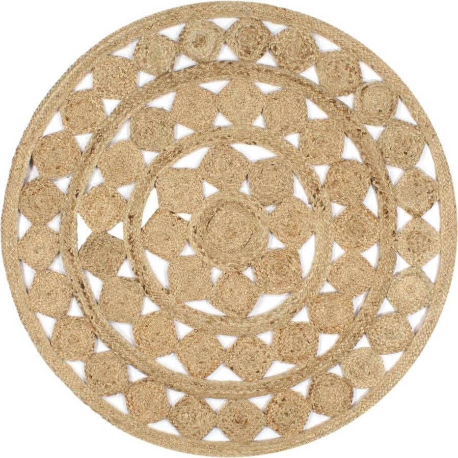 The Living Store Vloerkleed Jute 120 cm Handgemaakt Natuurlijke kleur Uniek exemplaar Vloerkleed Jute Handgemaakt Vintage Bohemian