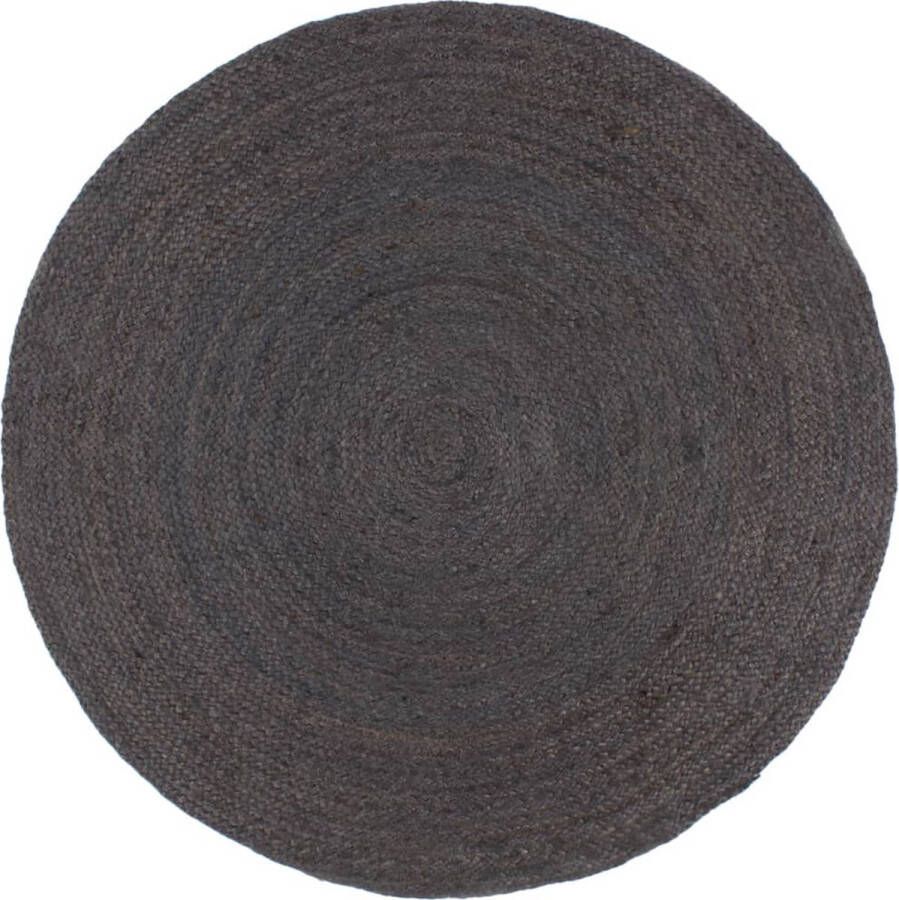 The Living Store Vloerkleed handgemaakt rond 180 cm jute donkergrijs Jute Tapijt Rond Tapijt Vloerkleed Grijs Naturel Vloerkleed Handgeweven Tapijt