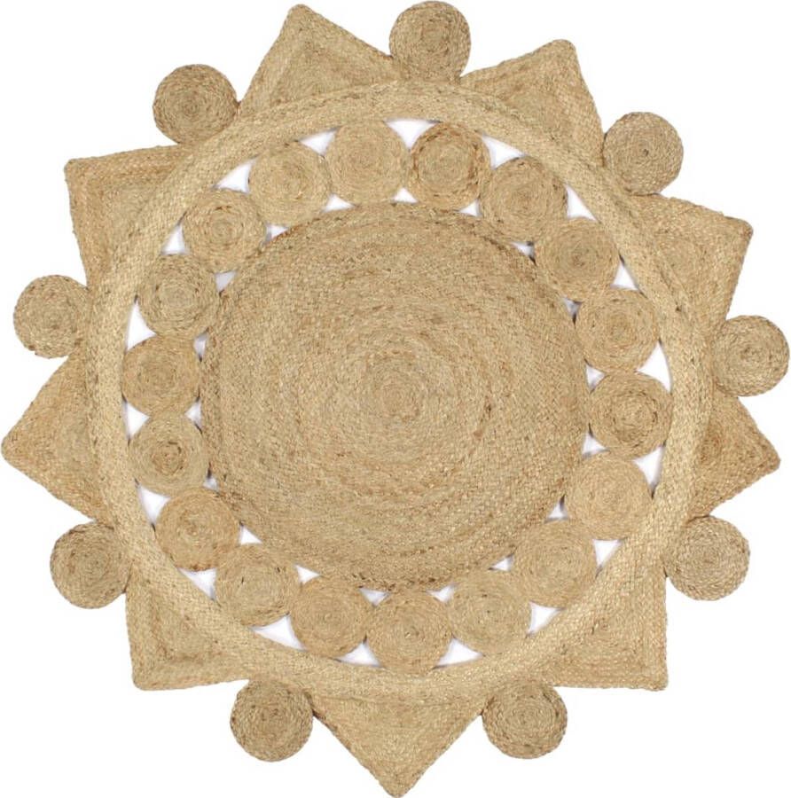 The Living Store Vloerkleed Naturel Gevlochten Jute 120 cm Bloemvorm Handgemaakt Uniek Jute Tapijt Natuurtapijt Vloerkleed Bruin Handgeweven Tapijt Vintage Vloerkleed