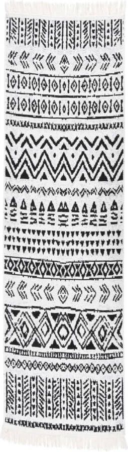 The Living Store Vloerkleed veelzijdig voerkleed 80 x 300 cm zwart en wit Milieuvriendelijk 100% gerecycled katoen