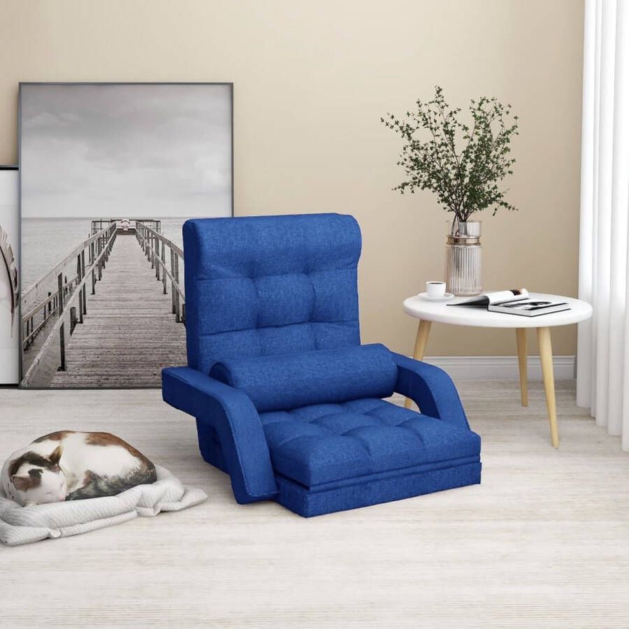 The Living Store Vloerstoel met bedfunctie inklapbaar stof blauw Chaise longue - Foto 2