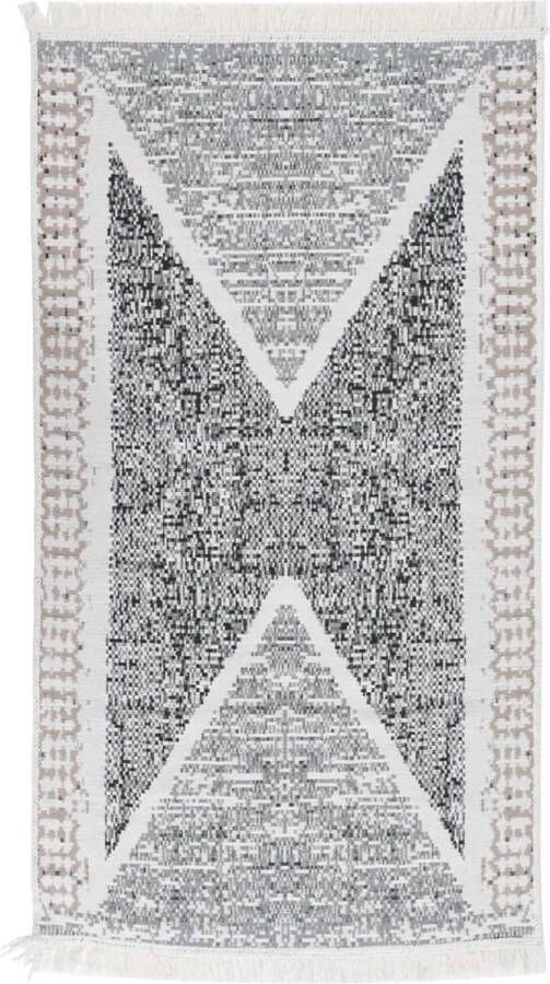 The Living Store Voerkleed Vloerkleed 120 x 180 cm Zwart Grijs 100% gerecycled katoen Vloerkleed Vloerkleden Tapijten Katoenen Vloerkleed Zwarte Vloerkleed - Foto 2