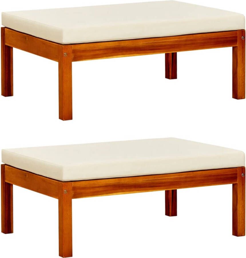 The Living Store Voetenbank Massief Acaciahout 85 x 57 x 29 cm Donkergrijs kussen Voetenbank Tuinset Lounge Set Acacia Hout Outdoor Furniture - Foto 4