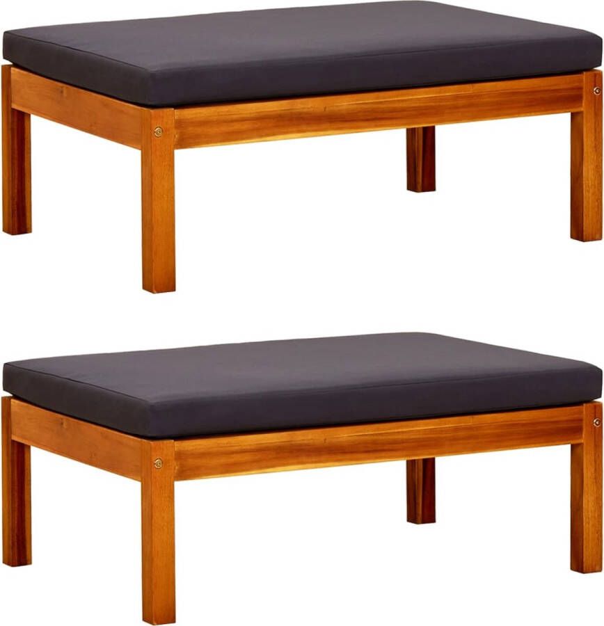 The Living Store Voetenbank Massief Acaciahout 85 x 57 x 29 cm Donkergrijs kussen Voetenbank Tuinset Lounge Set Acacia Hout Outdoor Furniture - Foto 3