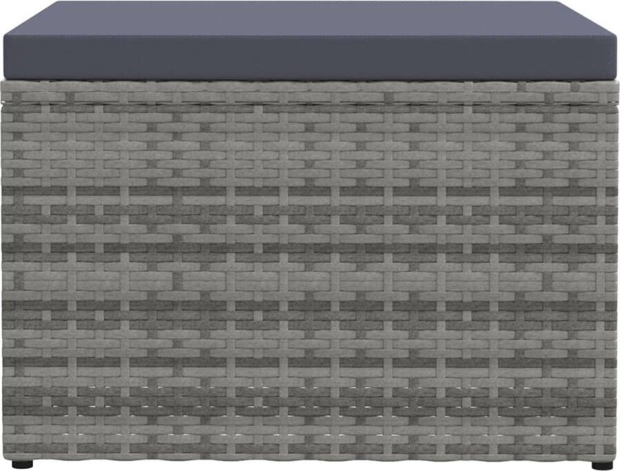 The Living Store Tuinvoetenbank met kussen poly rattan grijs Voetenbankje