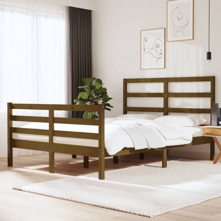 The Living Store Vuren Houten Bedframe 195.5x140.5x100 cm Honingbruin