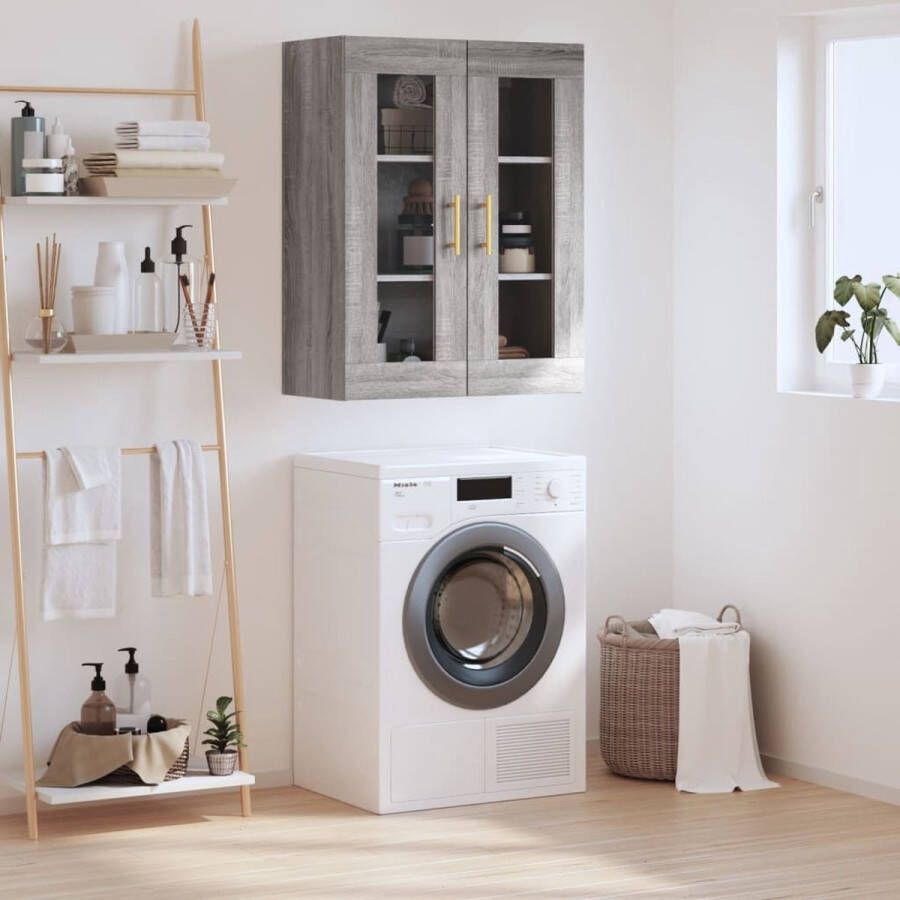 The Living Store Hangkast 69 5x34x90 cm grijs sonoma eikenkleurig Wandkast Hangkast Grijze Kast Houten Kast Badkamerkast