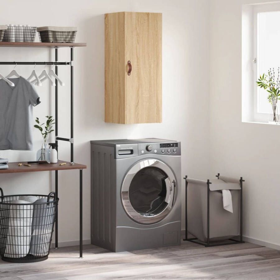 The Living Store Hangkast 34 5x34x90 cm sonoma eikenkleurig Wandkast Houten Kast Opbergkast Salontafel Hangkast - Foto 2