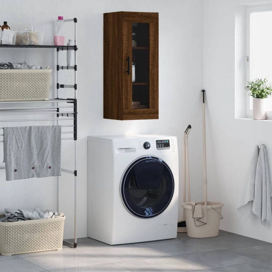 The Living Store Hangkast 34 5x34x90 cm bruin eikenkleur Wandkast Houten Kast Opbergkast Bruine Eiken Meubels Decoratieve Kast - Foto 2