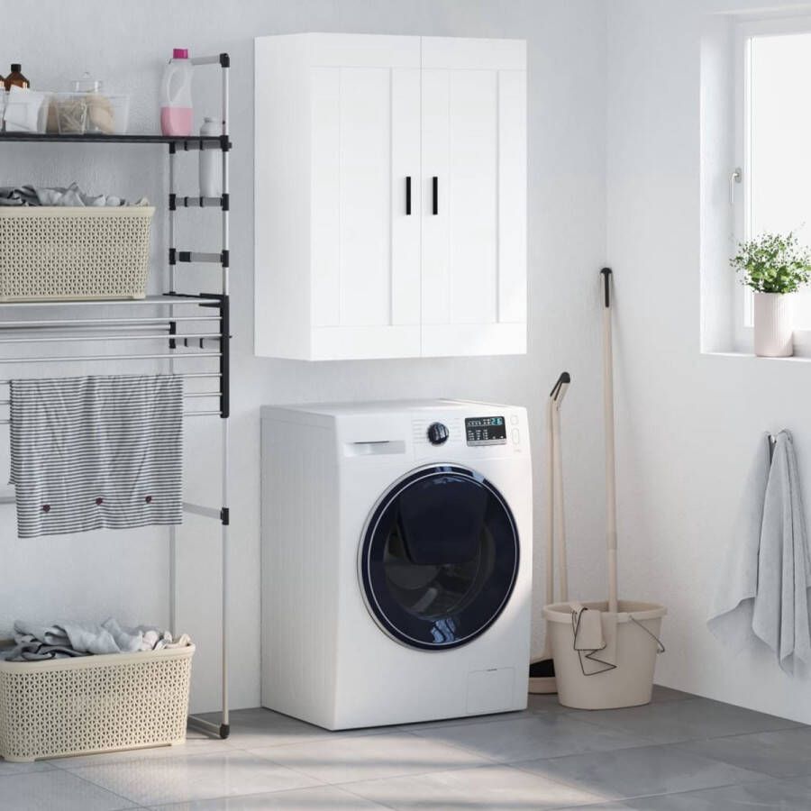 The Living Store Wandkast 69 5x34x90 cm bewerkt hout wit Wandkast Opbergkast Houten Kast Keukenopstelling Badkamermeubilair - Foto 2