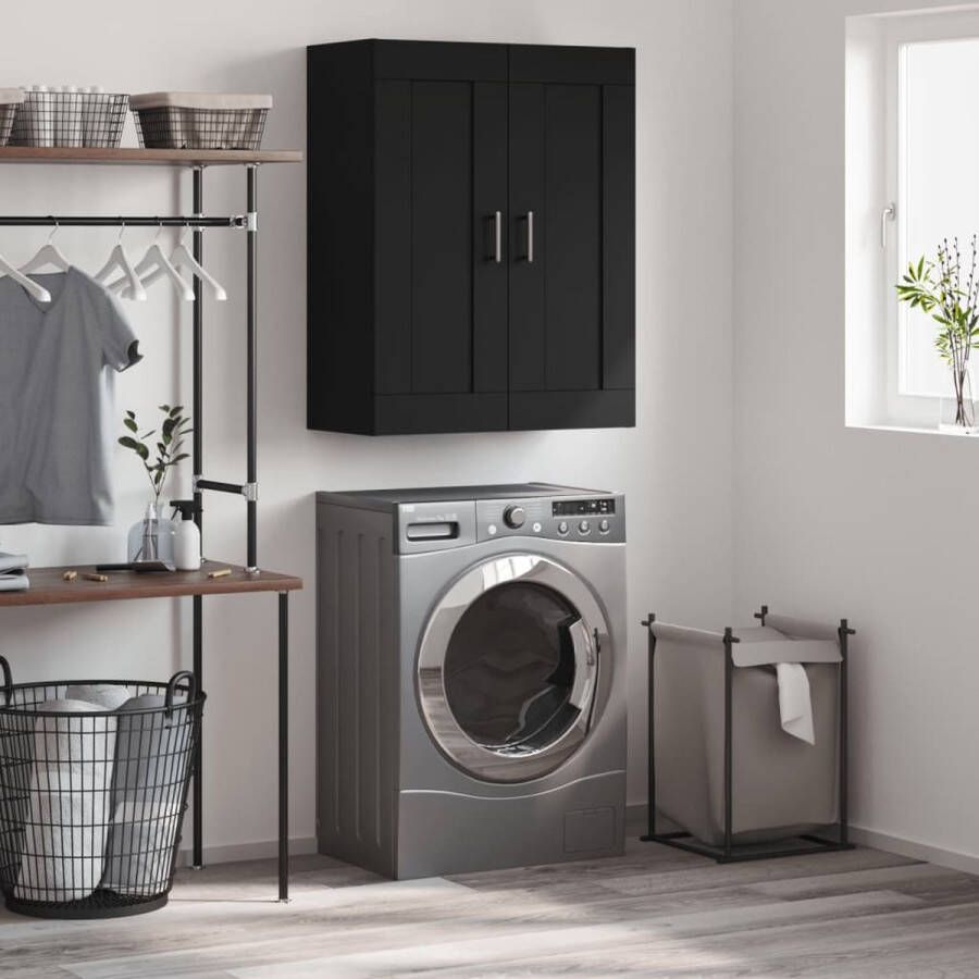 The Living Store Wandkast 69 5x34x90 cm bewerkt hout zwart Wandkast Opbergkast Keukenkast Houten Kast Zwarte Kast - Foto 2