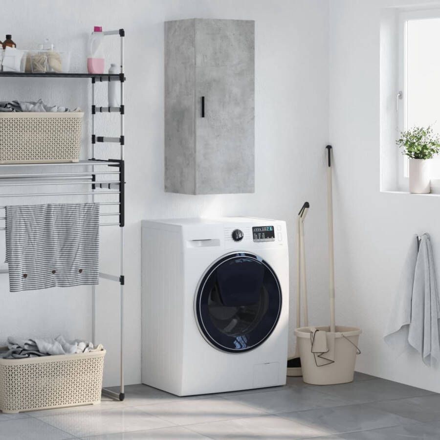 The Living Store Hangkast 34 5x34x90 cm betongrijs Wandkast Houten Kast Opbergkast Betonnen Kast Grijze Kast - Foto 2