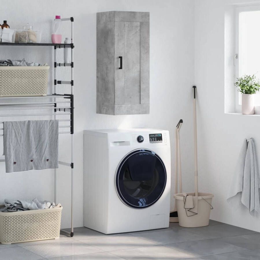 The Living Store Wandkast 34 5x34x90 cm bewerkt hout betongrijs Wandkast Opbergkast Beton Grijs Houten Kast Living Room Furniture - Foto 3