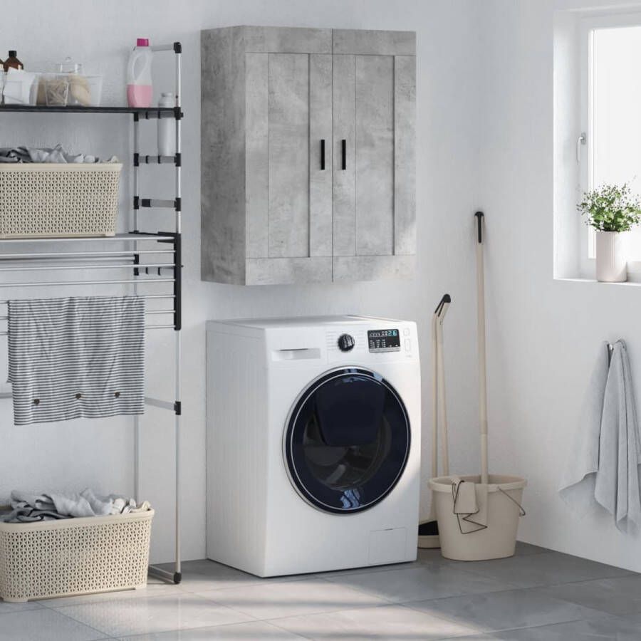 The Living Store Wandkast 69 5x34x90 cm bewerkt hout betongrijs Wandkast Opbergkast Keukenkast Houten Kast Grijze Kast - Foto 2