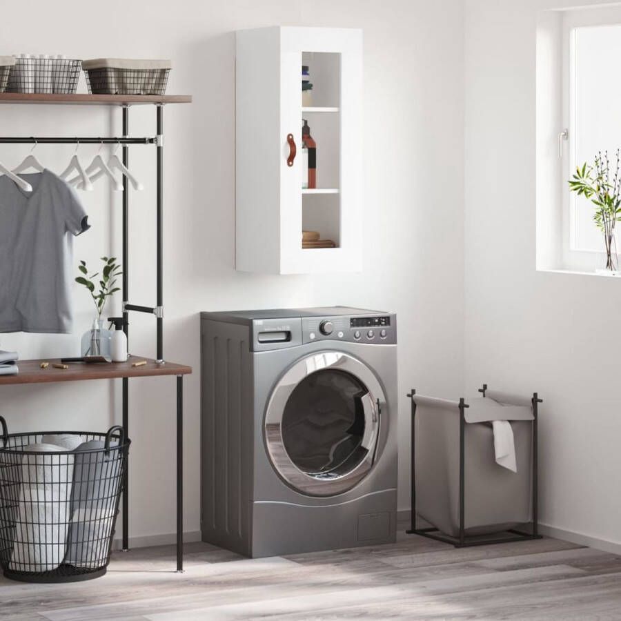 The Living Store Hangkast 34 5x34x90 cm wit Wandkast Houten Kast Vitrinekast Opbergkast Keukenkast - Foto 2