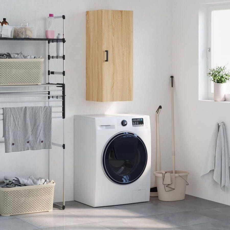 The Living Store Hangkast 34 5x34x90 cm sonoma eikenkleurig Wandkast Houten Kast Opbergkast Salontafel Tv Tafel