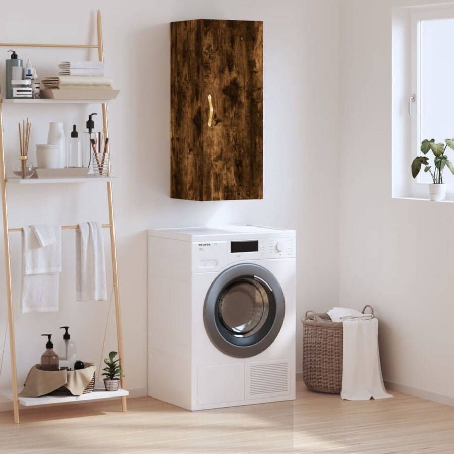 The Living Store Hangkast 34 5x34x90 cm gerookt eikenkleurig Zwevende Opbergkast Wandkast Houten Kast Bergruimte Designkast