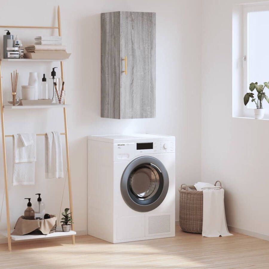 The Living Store Hangkast 34 5x34x90 cm grijs sonoma eikenkleurig Wandkast Houten Kast Grijze Kast Opbergkast Salontafel - Foto 2