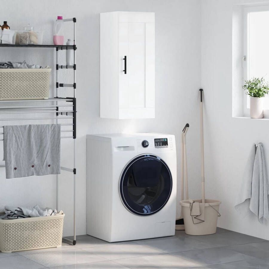 The Living Store Wandkast 34 5x34x90 cm bewerkt hout hoogglans wit Wandkast Hangkast Opbergkast Keukenkast Witte Kast - Foto 2