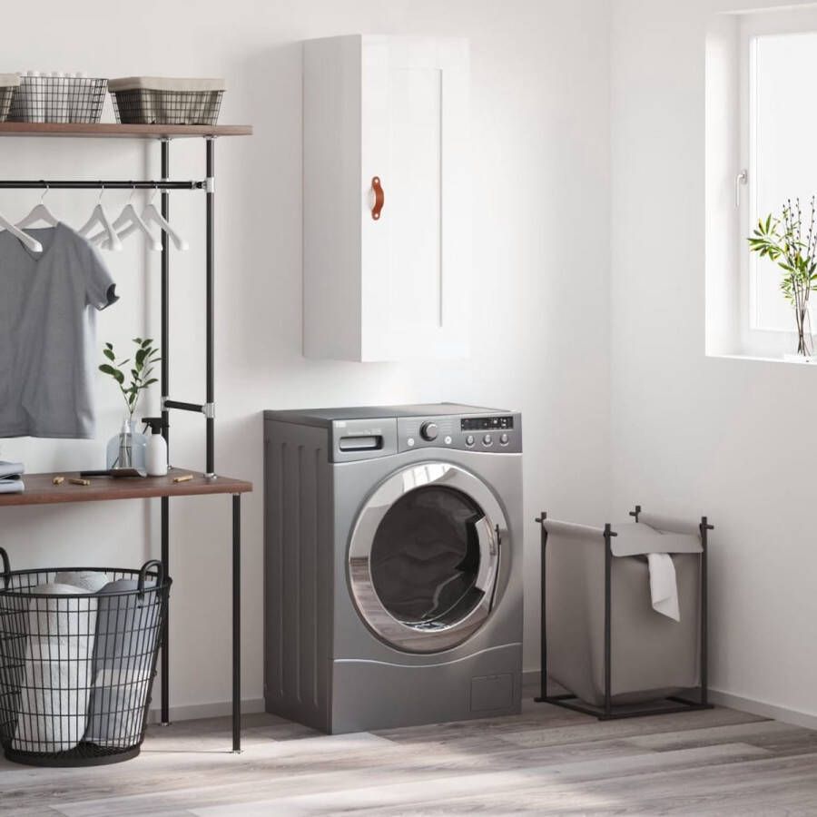 The Living Store Wandgemonteerde Kast Hoogglans wit 34.5 x 34 x 90 cm Bewerkt hout en kunstleer