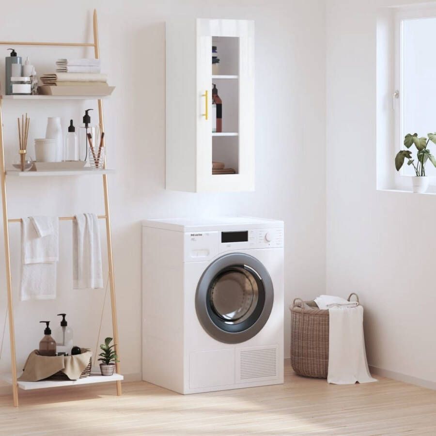 The Living Store Wandgemonteerde kast Hoogglans wit 34.5 x 34 x 90 cm Duurzaam hout en glas