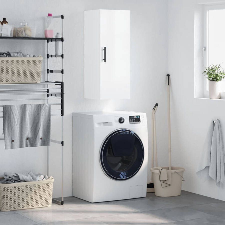 The Living Store Wandgemonteerde Kast Hoogglans Wit 34.5 x 34 x 90 cm Met Opbergruimte