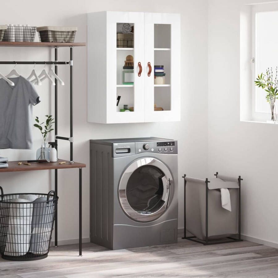 The Living Store Wandkast 69 5x34x90 cm hoogglans wit Wandkast Hangkast Opslagoplossing Keukenopslag Badkamerkast - Foto 2