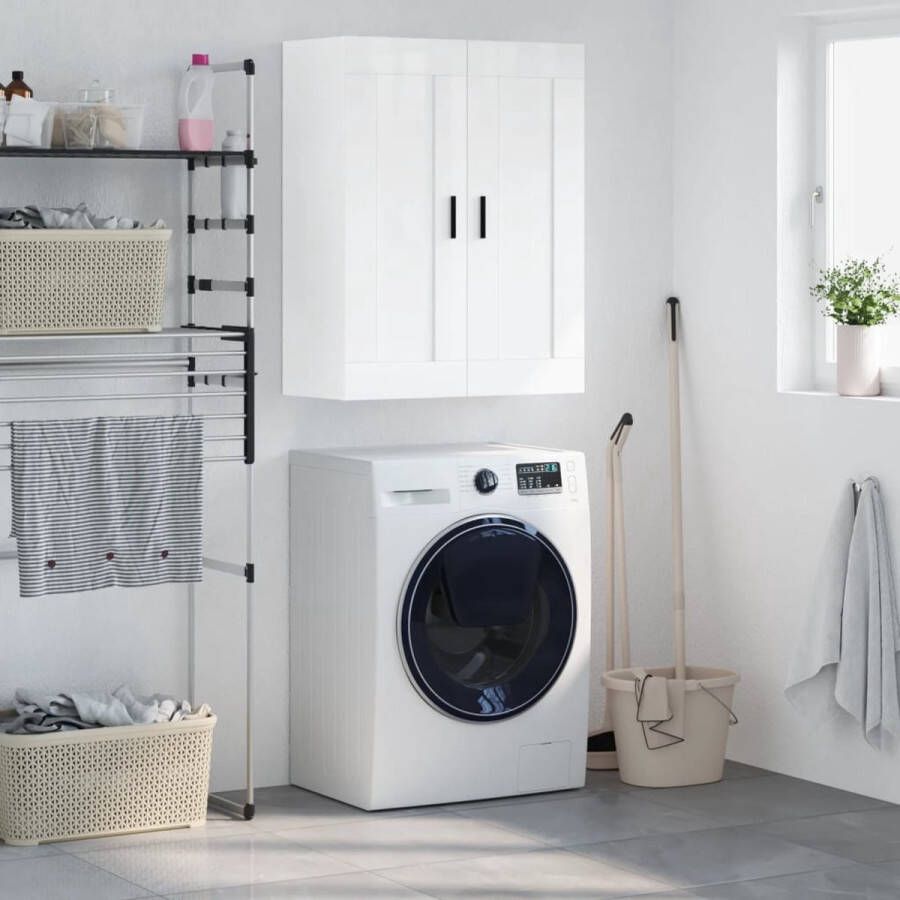 The Living Store Wandgemonteerde Kast Hoogglans Wit 69.5 x 34 x 90 cm Bewerkt Hout Aluminium