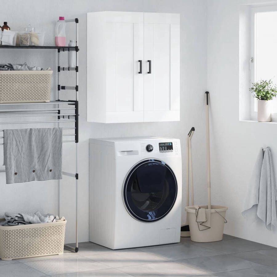 The Living Store Wandgemonteerde Kast Hoogglans wit 69.5 x 34 x 90 cm Bewerkt hout en ijzer