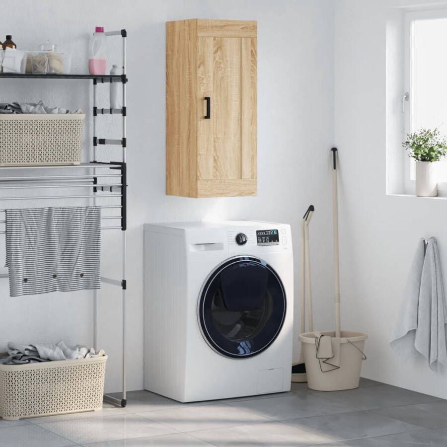 The Living Store Wandgemonteerde Kast Opbergkast 34.5 x 34 x 90 cm Sonoma Eiken Montage vereist