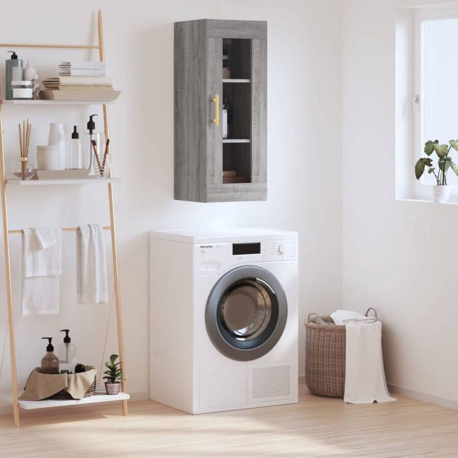 The Living Store Hangkast 34 5x34x90 cm grijs sonoma eikenkleurig Wandkast Hengelkast Opbergkast Grijze Kast Houten Kast - Foto 2