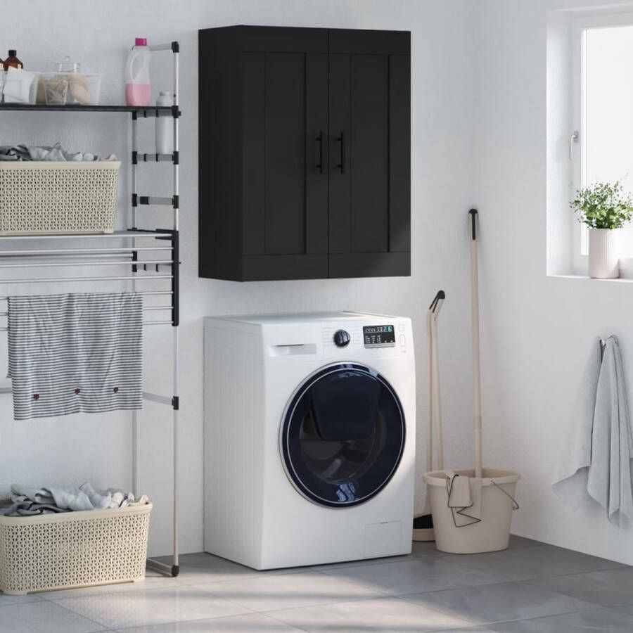 The Living Store Wandkast 69 5x34x90 cm bewerkt hout zwart Wandkast Houten Kast Zwarte Kast Opbergkast Keukenopstelling - Foto 2