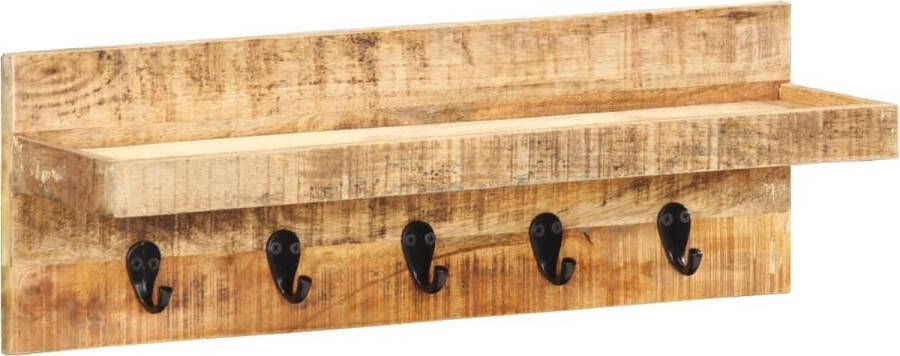 The Living Store Wandhanger Mangohout 61x15x20 cm Met 5 haken en 1 schap Wandhaak Kapstok Mango Wood Houtsoort Vintage Style - Foto 2