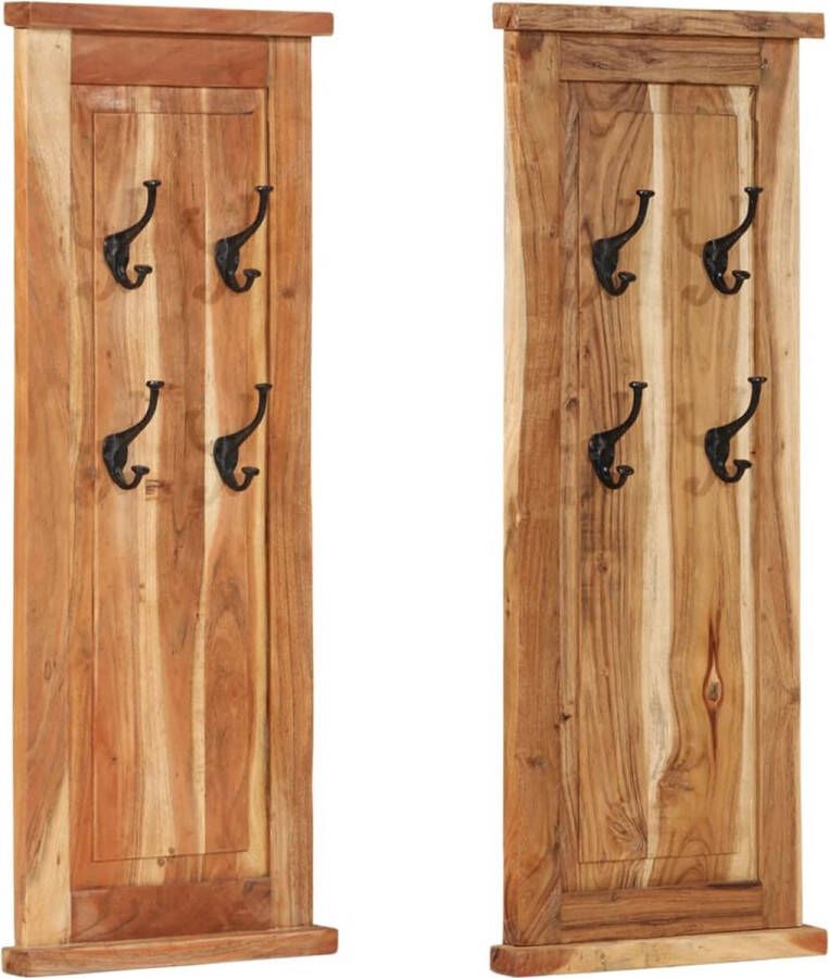 The Living Store Kapstokken 2 st 38x100 cm massief acaciahout Wandkapstok Kapstok Acacia Hout Retro Kapstok Vintage Kapstok