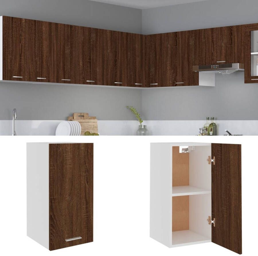 The Living Store Hangkast Lyon 29 5x31x60 cm bewerkt hout bruin eikenkleur Wandkast Houten Kast Keukenopstelling Bergruimte Opslagkast - Foto 2