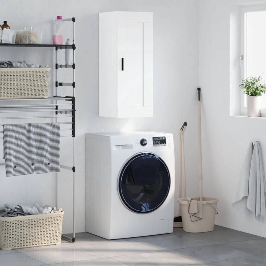 The Living Store Wandkast 34 5x34x90 cm bewerkt hout wit Wandkast Opbergkast Witte Kast Houten Kast Moderne Kast - Foto 3