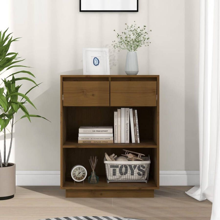 The Living Store Wandkast 60x34x75 cm massief grenenhout honingbruin Wandkast Grenoble Hout Opbergkast Salon Meubilair Kamer Meubel - Foto 2